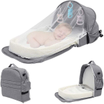 Portable Baby Bed with Mosquito Net - Grey