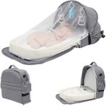 Portable Baby Bed with Mosquito Net - Grey