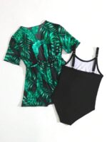 Girls Cut Out, One Piece Swimsuit with Tropical Print Kimono, 5 Years