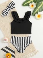 girls Striped Ruffle Swimsuit with Headband