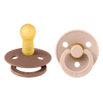 Bibs Colour Natural Rubber Latex Round Nipple Pacifier Size 2 - Toddler 6-18M (2pcs) - Woodchuck/Blush
