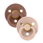 ⁦Bibs Colour Natural Rubber Latex Round Nipple Pacifier Size 2 - Toddler 6-18M (2pcs) - Woodchuck/Blush⁩ - الصورة ⁦2⁩