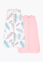Moon Organic Sleep Sack Pack of 2- Pink/leaves, S/M 0-6M
