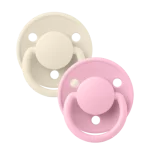 Bibs De Lux Silicone Round Pacifier One Size 2-Pack - Ivory/ Baby Pink