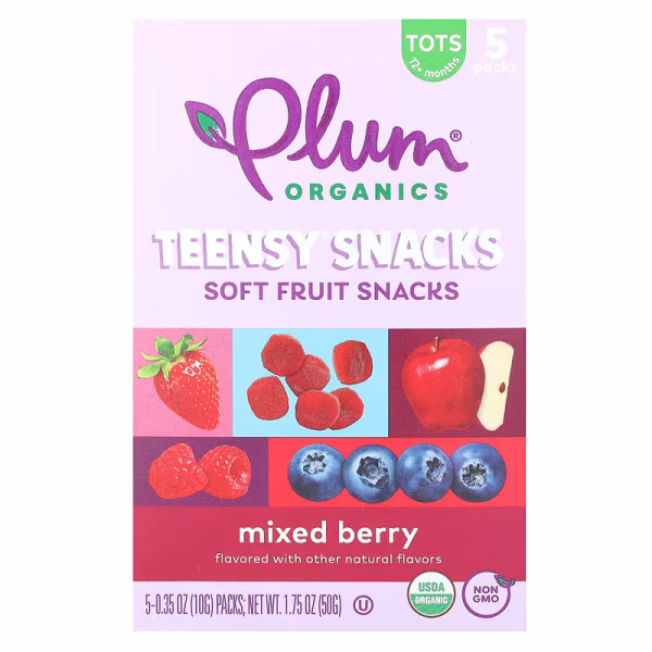 Plum Organics Teensy Snacks Soft Fruit Snacks, 5Packs
