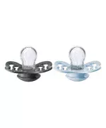 BIBS Supreme Silicone Symmetrical Nipple Pacifier Size 2 (+6M) 2pcs - Iron/ Baby Blue - Image 2