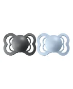 BIBS Supreme Silicone Symmetrical Nipple Pacifier Size 2 (+6M) 2pcs - Iron/ Baby Blue