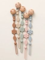 Silicone Pacifier Wood Clip Holder- Flower, 2pcs./ Pack