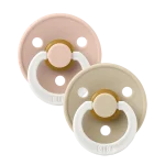 Bibs Colour Glow in the dark Natural Rubber Latex Round Nipple Pacifier 2-Pack - Blush Glow/ Vanilla Glow