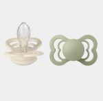 Bibs Supreme Silicone Symmetrical Nipple Pacifier Size 2 (6-18M) 2-Pack - Ivory/ Sage