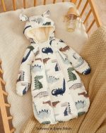 ⁦Printed Sleeping Jumpsuit with Long Sleeves Hood- Dinosaur⁩ - الصورة ⁦4⁩