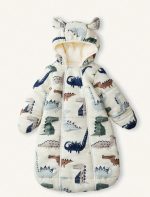 Printed Sleeping Jumpsuit with Long Sleeves Hood- Dinosaur