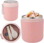 Stainless Steel Portable Breakfast Cup, Food- Grade 530ml - Beige Plain