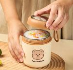 ⁦Stainless Steel Portable Breakfast Cup, Food- Grade 530ml - Beige Plain⁩ - الصورة ⁦3⁩