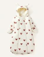 Printed Sleeping Jumpsuit with Long Sleeves Hood- Heart