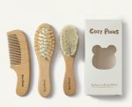 Cozy Pixies Baby Wooden Hairbrush and Comb, 3 Pieces.