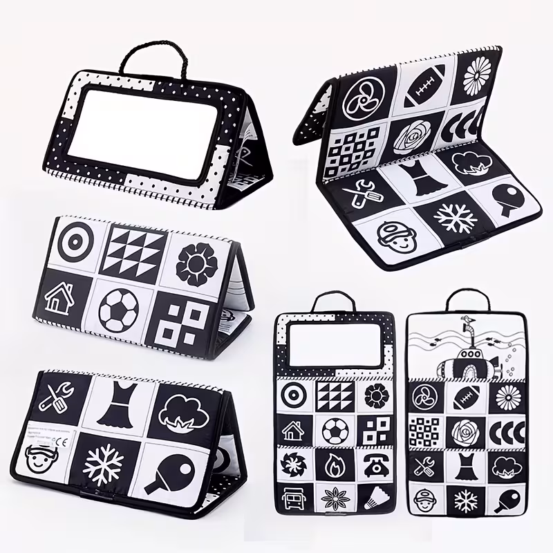 cloth book with mirror- baby vision training activity toy Cloth Book with Mirror,Baby Vision Training Activity Toy-black and white - الصورة 1