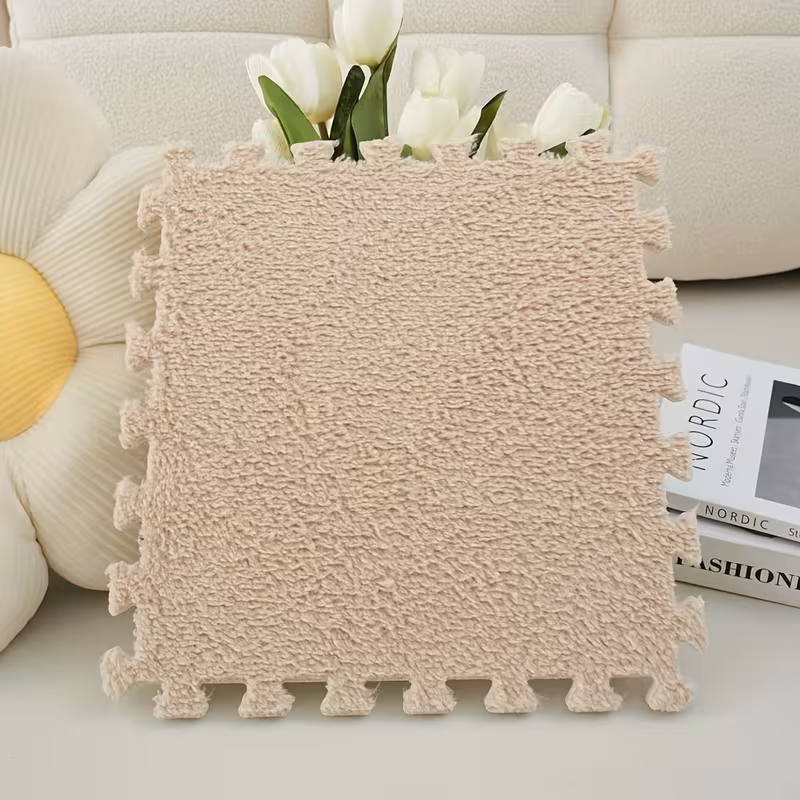 fluffy floor mat Fluffy Puzzle Floormat, beige- 30 pcs, 30x30cm - Image 1