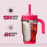 ⁦Insulated Stainless Steel Tumbler with Handle & Straw- Gradient Blue Orange⁩ - الصورة ⁦4⁩