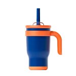 Insulated Stainless Steel Tumbler with Handle & Straw- Gradient Blue Orange