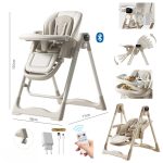 ⁦Foldable Baby Highchair, Electric Display Screen, Plastic Dining Chair with Detachable Double Tray⁩ - الصورة ⁦2⁩