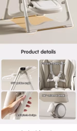 ⁦Foldable Baby Highchair, Electric Display Screen, Plastic Dining Chair with Detachable Double Tray⁩ - الصورة ⁦8⁩