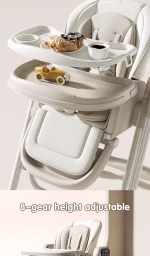 ⁦Foldable Baby Highchair, Electric Display Screen, Plastic Dining Chair with Detachable Double Tray⁩ - الصورة ⁦4⁩