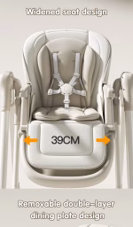 ⁦Foldable Baby Highchair, Electric Display Screen, Plastic Dining Chair with Detachable Double Tray⁩ - الصورة ⁦5⁩