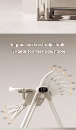 ⁦Foldable Baby Highchair, Electric Display Screen, Plastic Dining Chair with Detachable Double Tray⁩ - الصورة ⁦6⁩