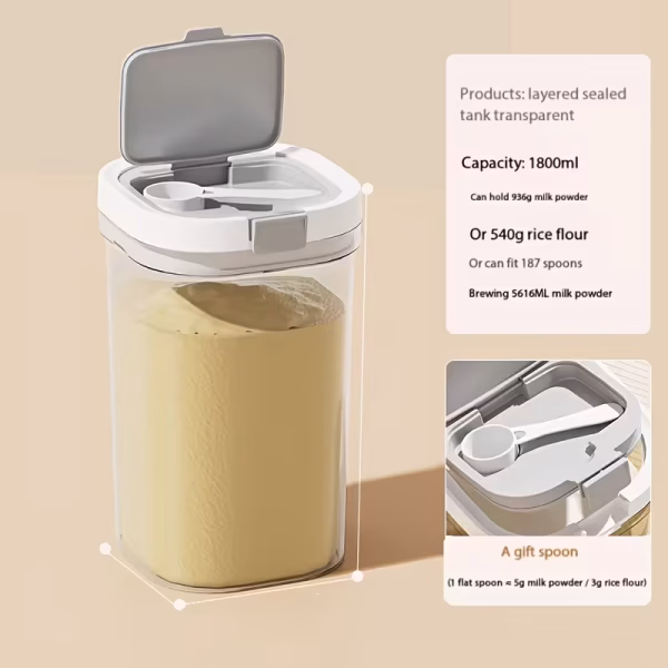 Double Lid Sealed Jar with Spoon- 1800ml transparent