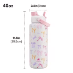 ⁦POWCAN 2-in-1 Straw and Spout Lid Insulated Water Bottle with handle, 1182ml.- White Bow⁩ - الصورة ⁦2⁩