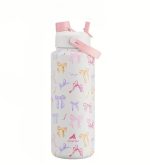 POWCAN 2-in-1 Straw and Spout Lid Insulated Water Bottle with handle, 1182ml.- White Bow