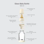 Bibs Baby Feeding Bottle Glass- Round Natural Rubber Latex Nipple, 120ml - Image 6