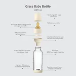 ⁦Bibs Baby Feeding Bottle Glass- Round Natural Rubber Latex Nipple, 240ml⁩ - الصورة ⁦3⁩
