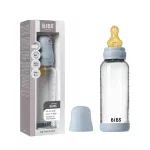 Bibs Baby Feeding Bottle Glass- Round Natural Rubber Latex Nipple, 240ml - Image 2