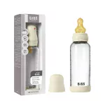 Bibs Baby Feeding Bottle Glass- Round Natural Rubber Latex Nipple, 240ml