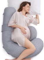 Momcozy F-shape Pregnancy Pillow with Air Layer Cover
